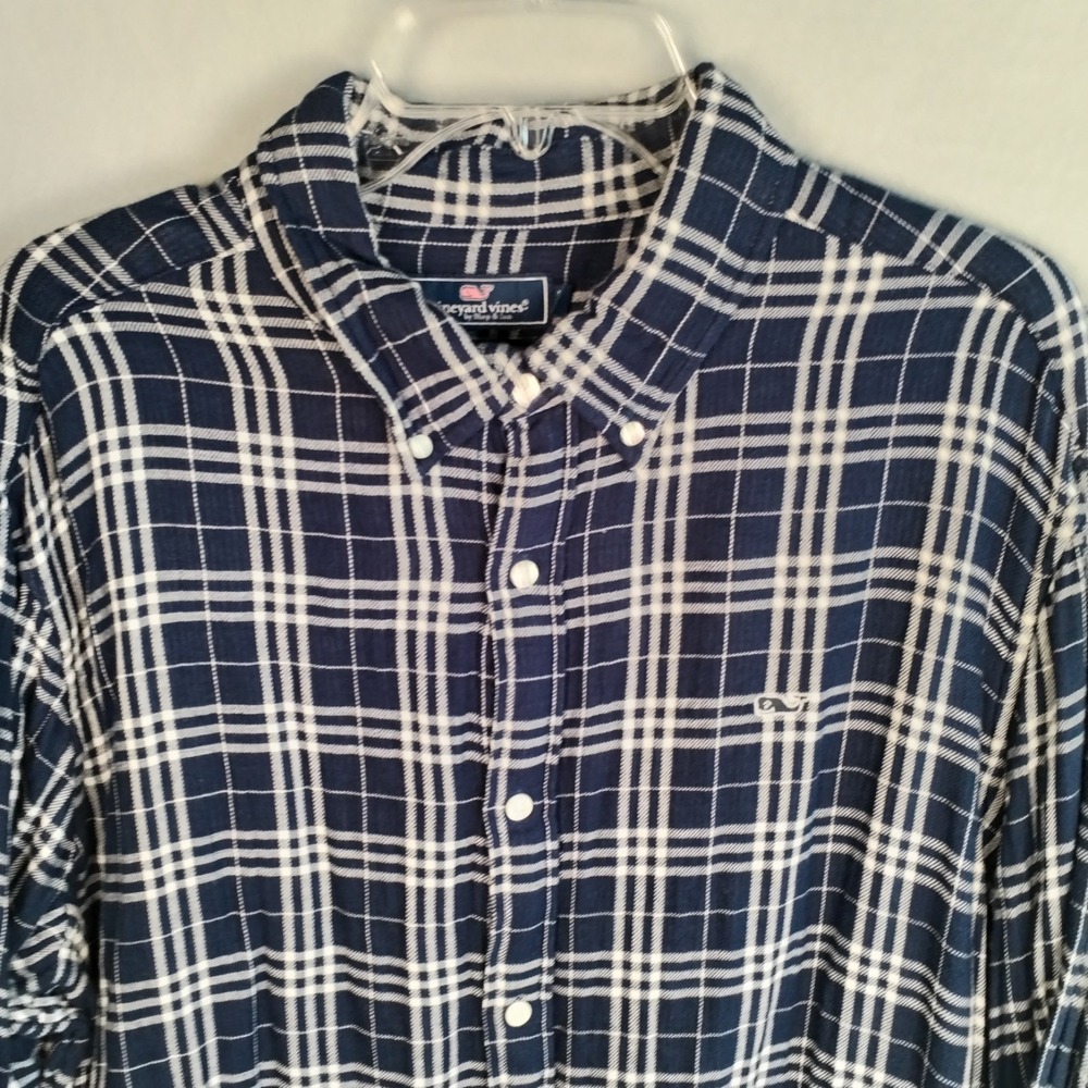 Vineyard Vines Whale Flannel‎ Shirt Mens 2XL Plaid Double Cloth Construction